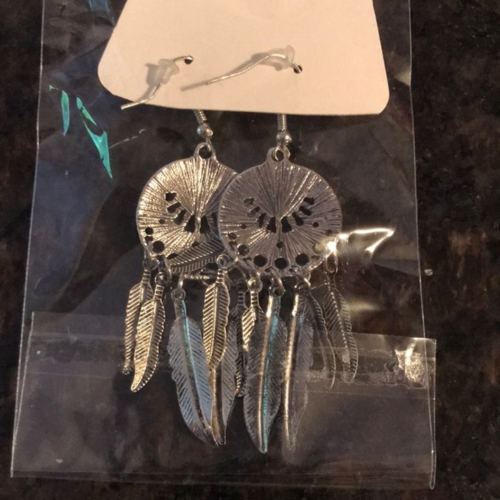 Dream Catcher Turquoise Dangle Earrings (Gold) - Picture 6 of 6
